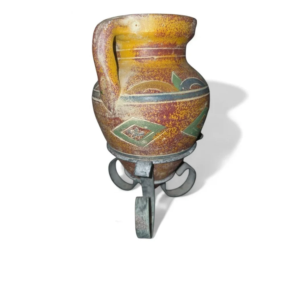River Junction Pottery Works Pottery Vase with Metal Stand,‎ Southwestern